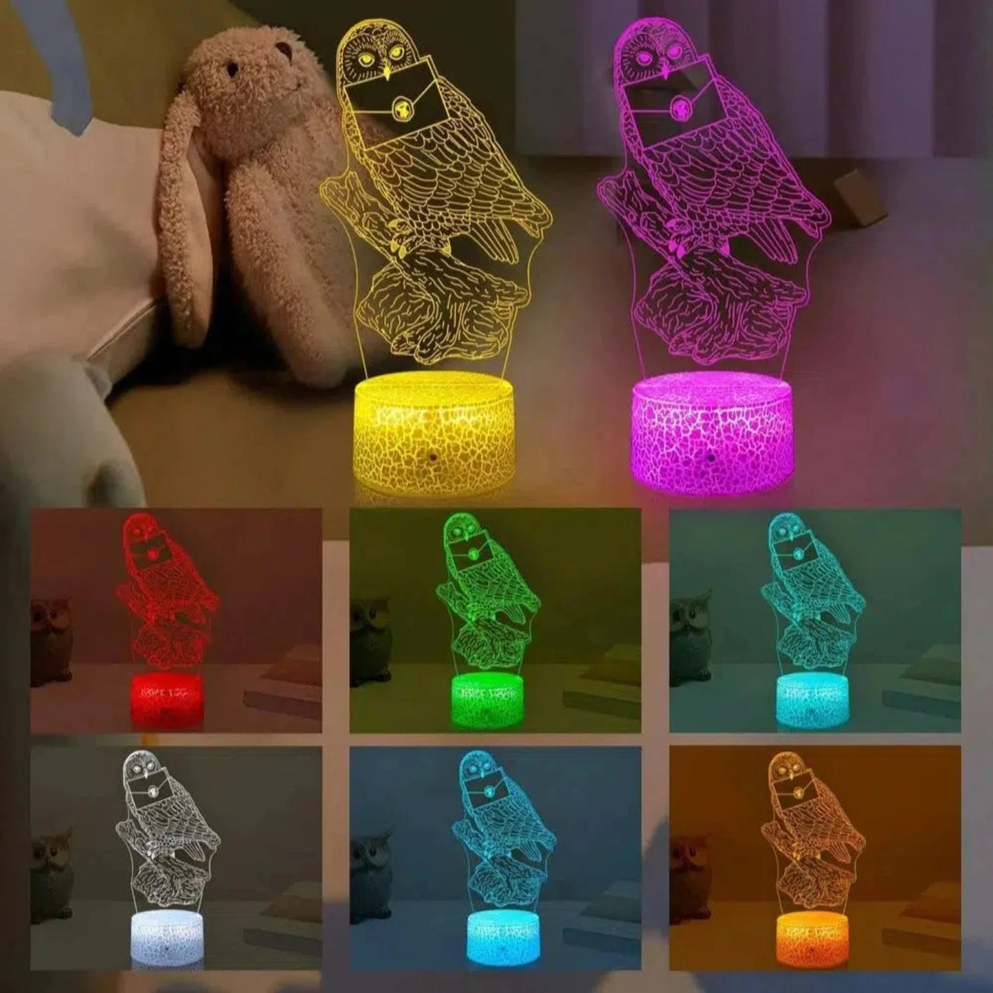 3D Eulen - Nachtlicht aus Acryl: USB - LED - Lampe mit Farbwechsel für Kinderzimmer - Nachtlicht Kinder