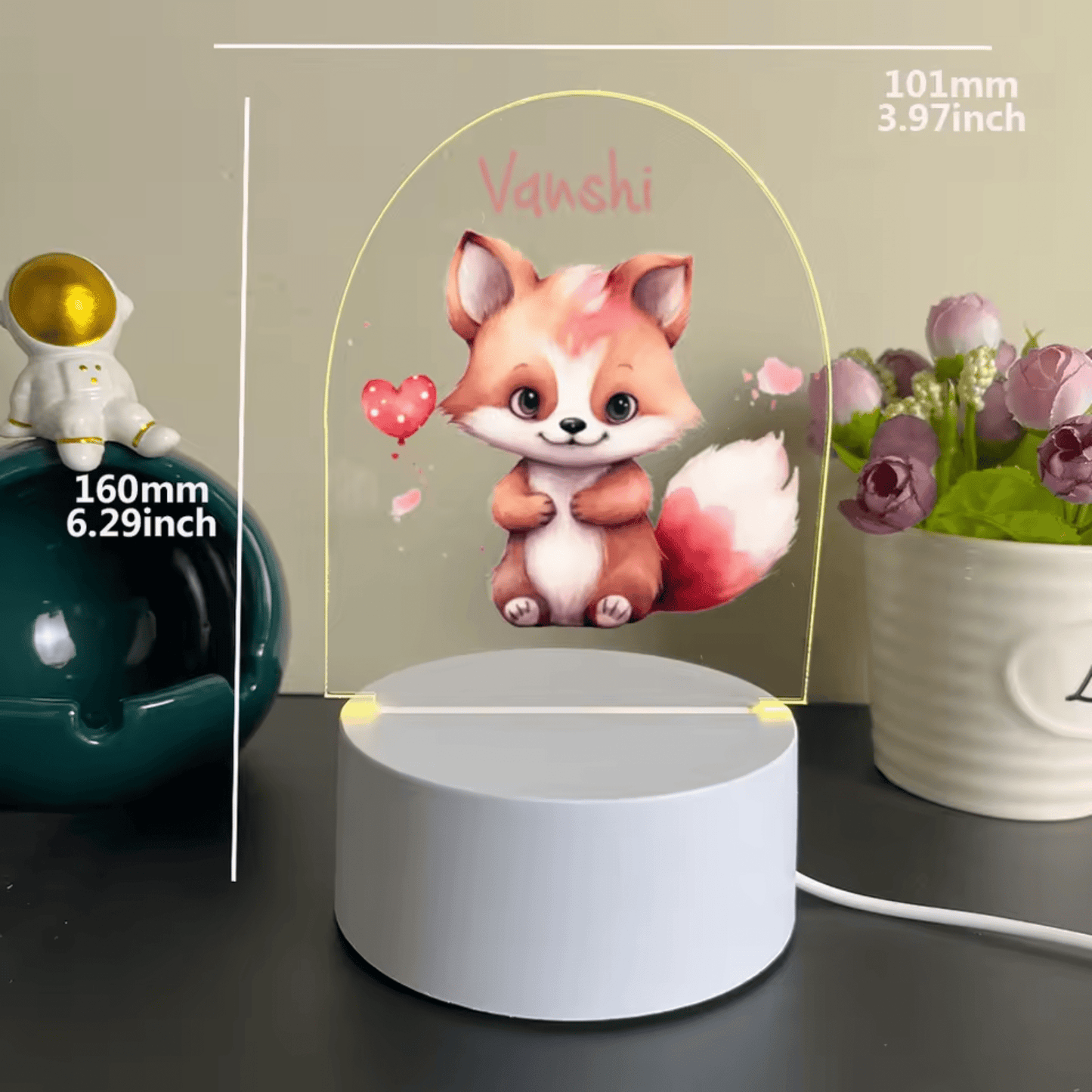 3D Fuchs - Nachtlicht: LED - Lampe mit 7 Farben und schwarzer Basis - Nachtlicht Kinder