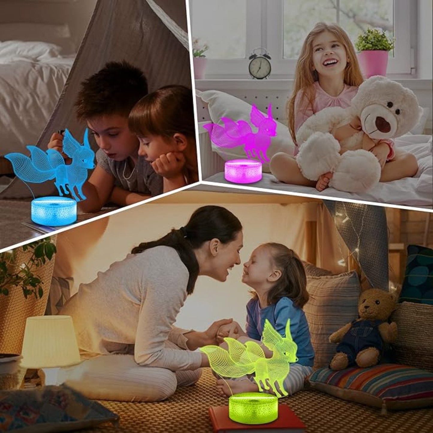 3D Fuchs Nachtlicht: LED - Lampe mit optischer Illusion für Kinderzimmer - Nachtlicht Kinder