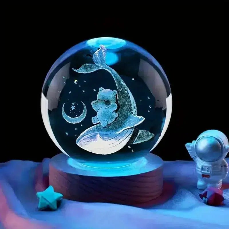 3D Kristallkugel Nachtlicht Wal – Elegante LED Tischlampe für stilvolle Raumbeleuchtung - Nachtlicht Kinder