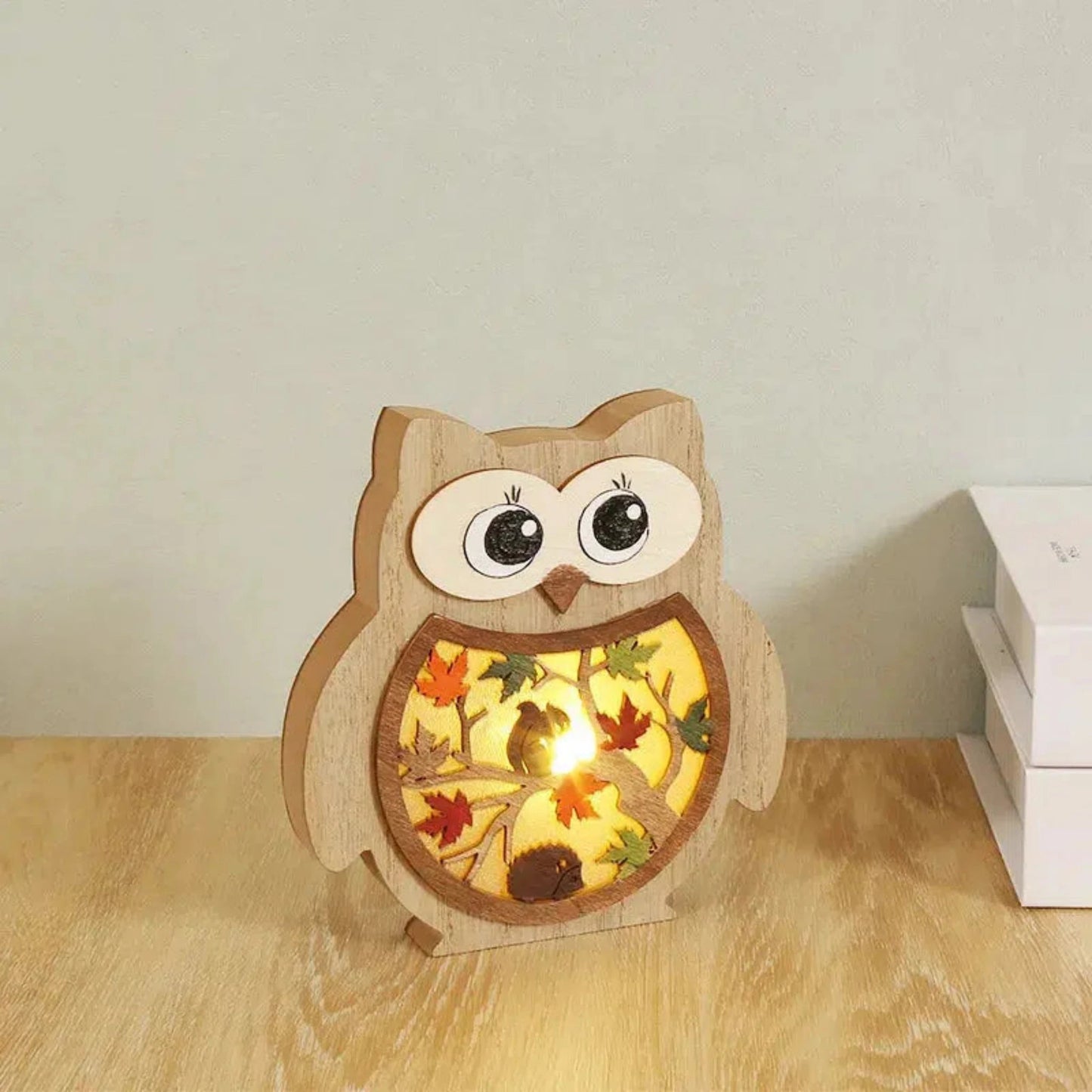 Bezauberndes Eulen - Nachtlicht aus Holz: Dekorative LED - Lampe fürs Kinderzimmer - Nachtlicht Kinder