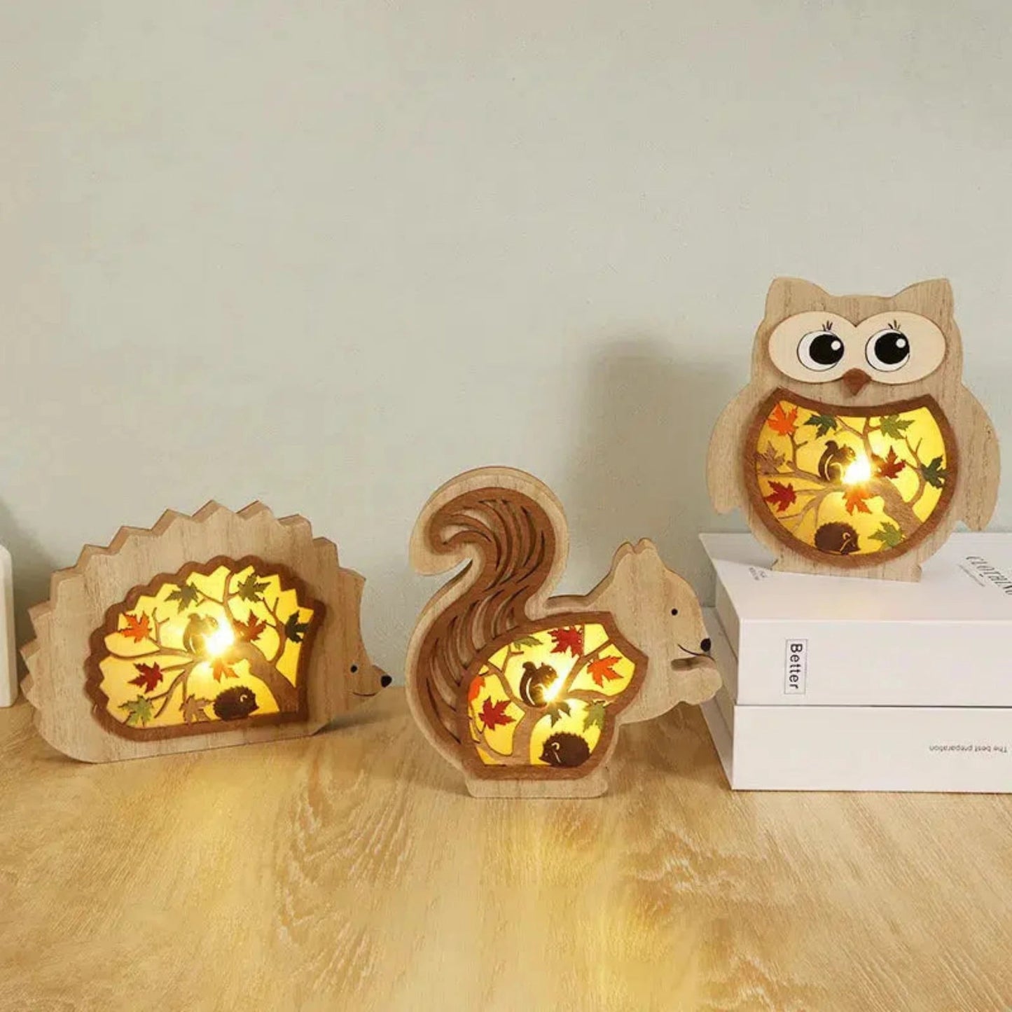 Bezauberndes Eulen - Nachtlicht aus Holz: Dekorative LED - Lampe fürs Kinderzimmer - Nachtlicht Kinder