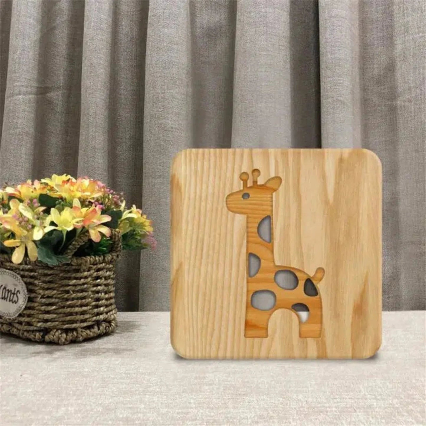 Giraffen - Nachtlicht aus Holz: Dekorative Schlummerleuchte für Kinderzimmer - Nachtlicht Kinder