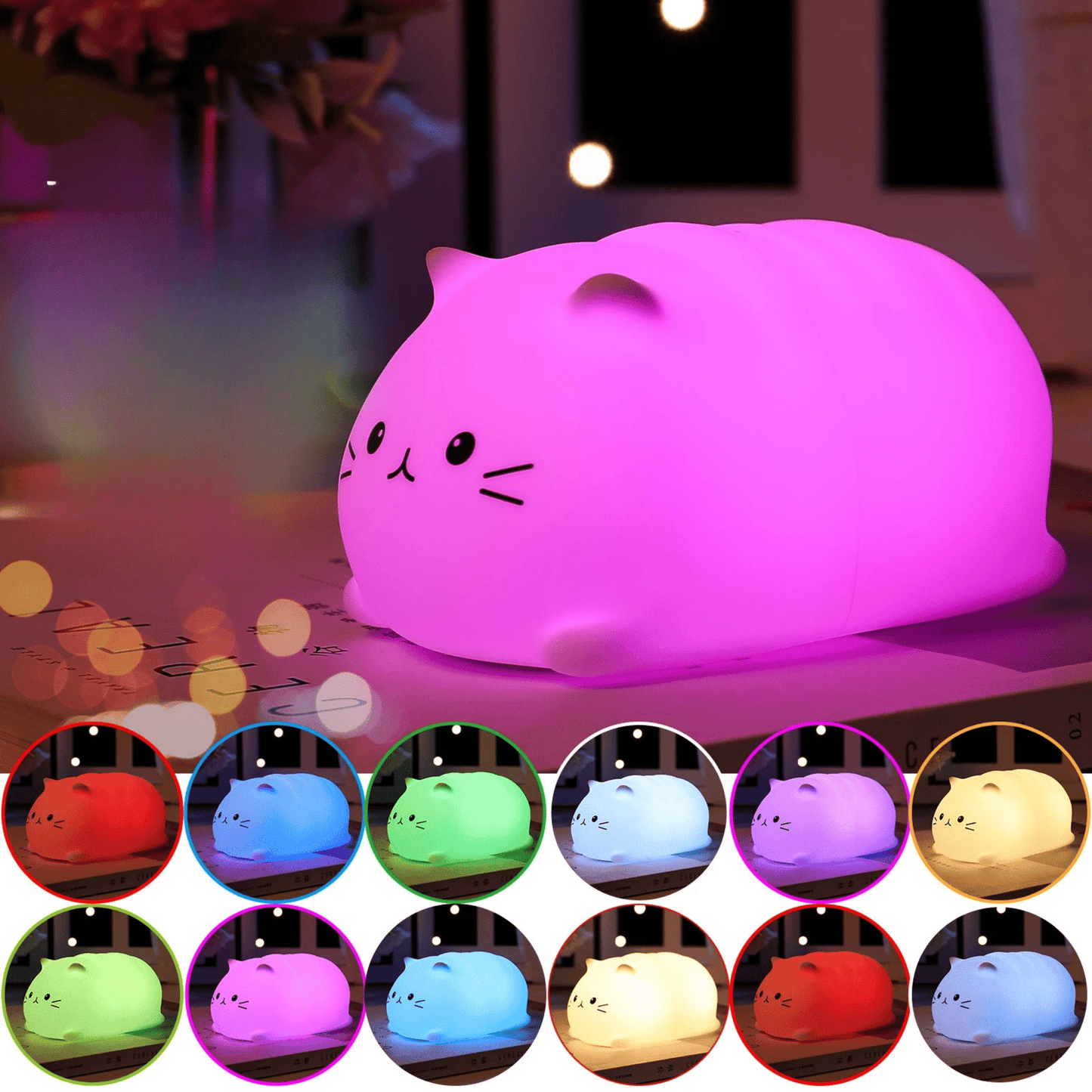 Nachtlicht Katze mit 7 Farben und Timer - Funktion - Nachtlicht Kinder