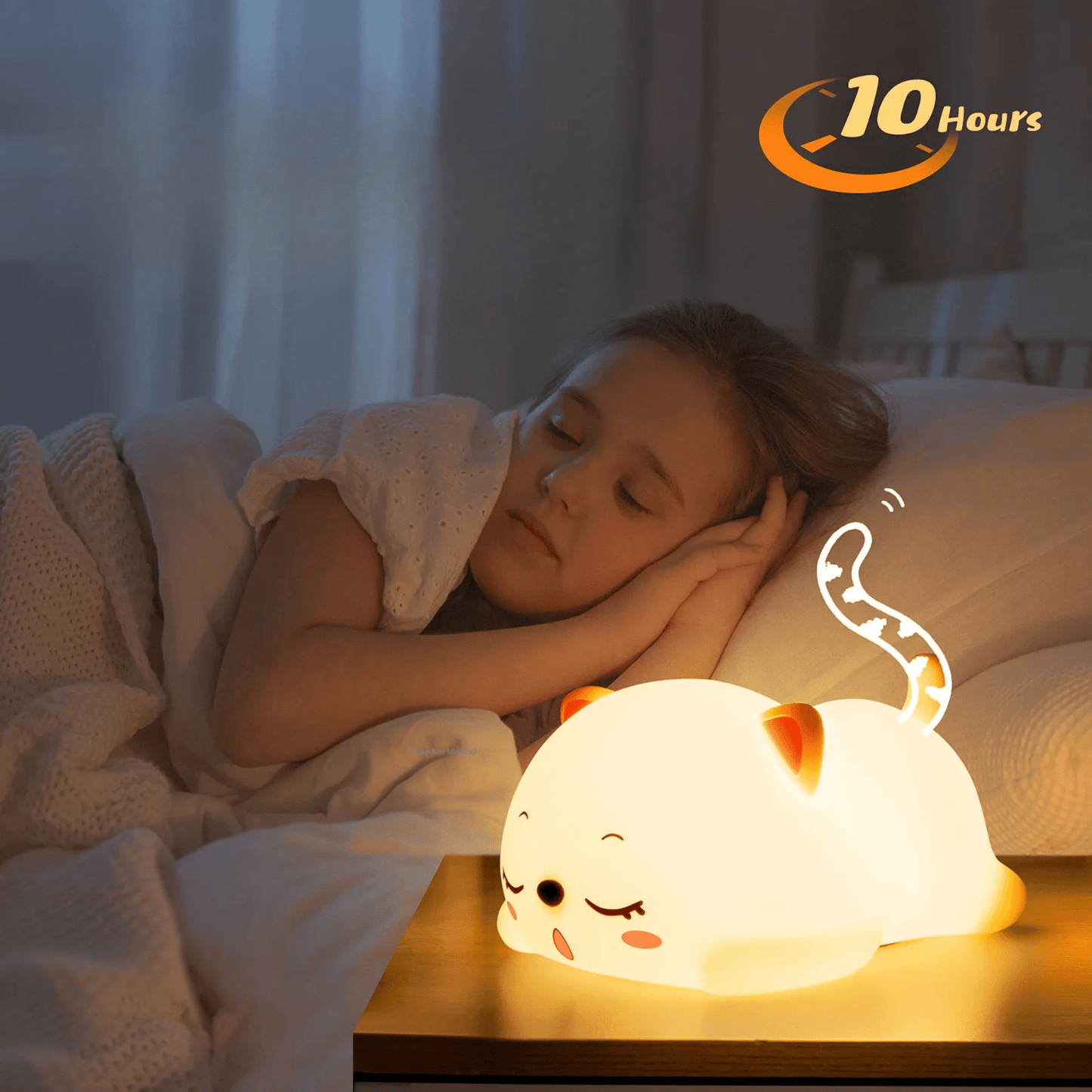 Nachtlicht Katze mit Touch - Steuerung und Fernbedienung – Schlummerleuchte für Kinder - Nachtlicht Kinder