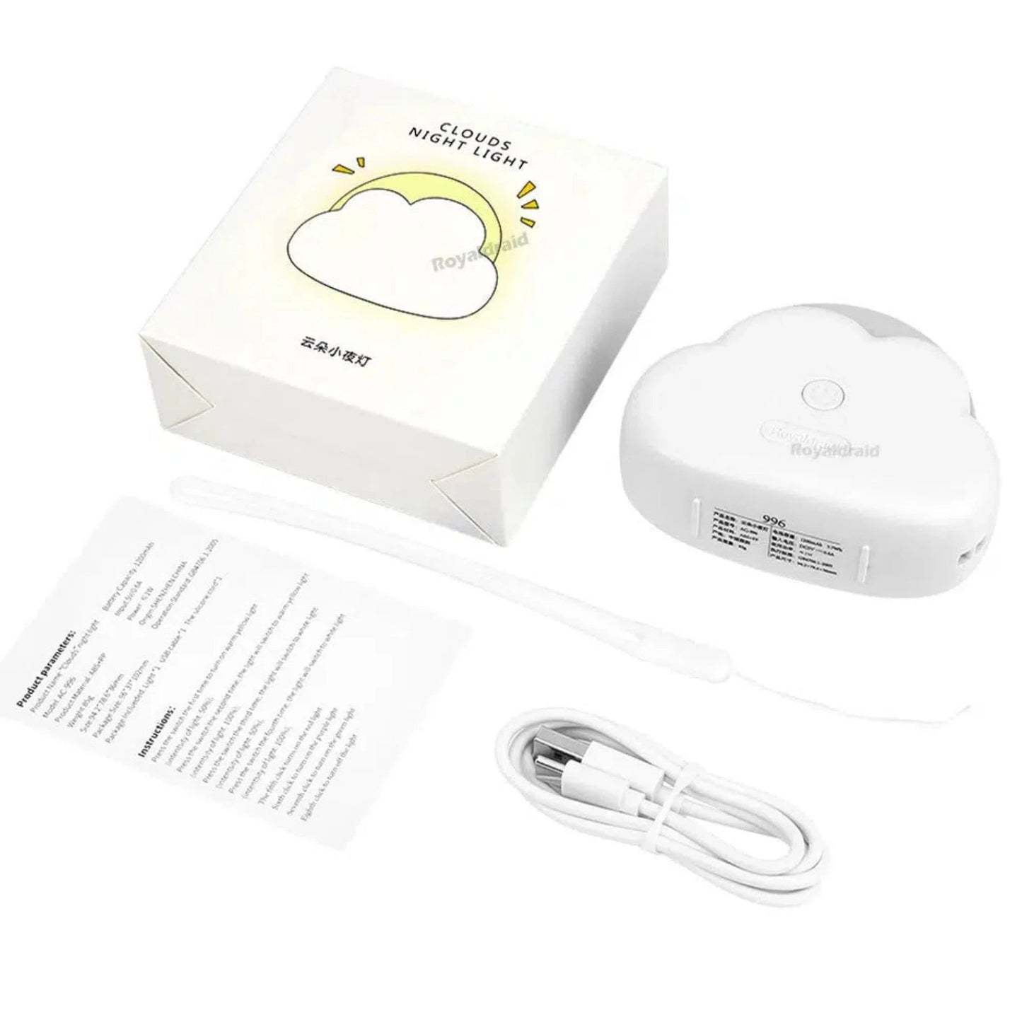 Nachtlicht Wolke Mini LED mit USB - Stilllicht - Nachtlicht Kinder