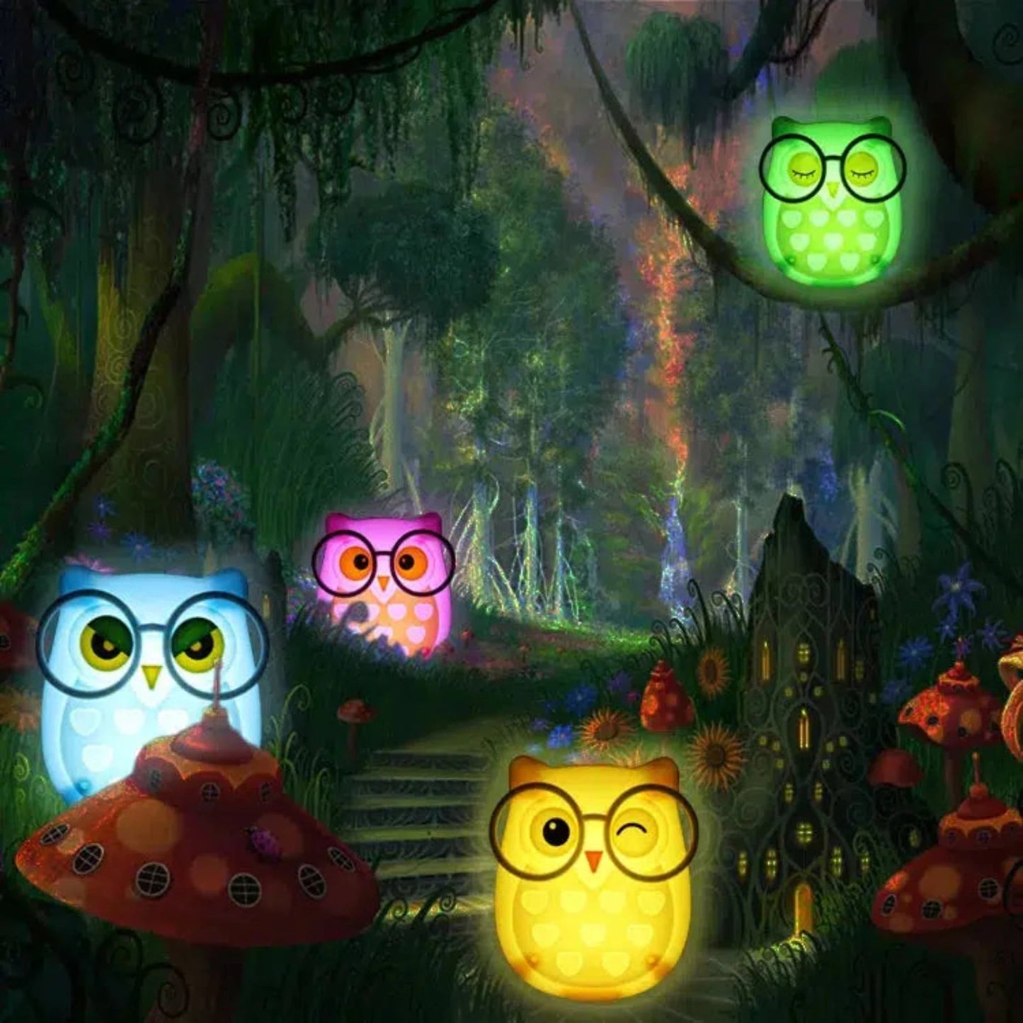 Niedliche Eulen - Nachtlampe mit Lichtsensor: LED - Steckdose für Kinderzimmer - Nachtlicht Kinder