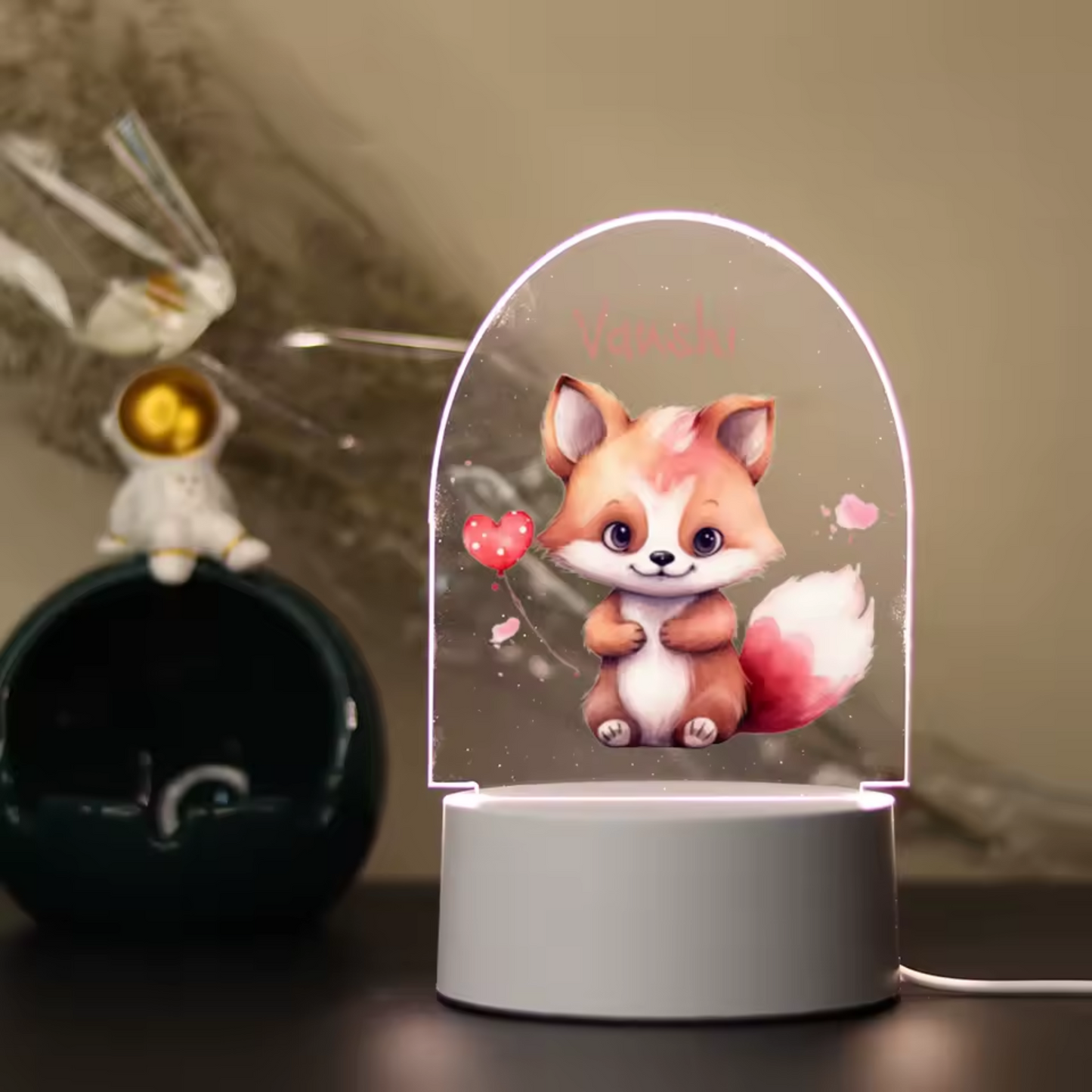 3D Fuchs-Nachtlicht: LED-Lampe mit 7 Farben und schwarzer Basis