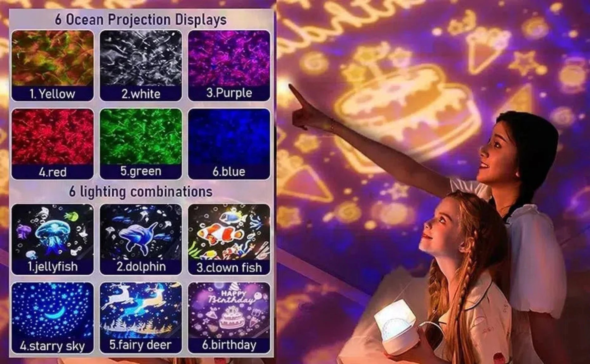 Aquarium Nachtlicht mit 6 Ozeanfilmen und 360° Projektion-Nachtlicht-Ma boutique