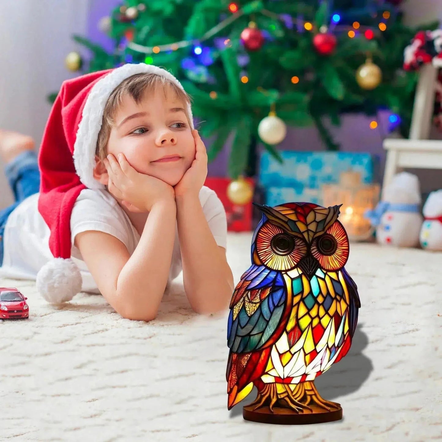 Bezauberndes Eulen-Nachtlicht im Buntglas-Stil: Dekorative LED-Lampe fürs Kinderzimmer-Nachtlicht-Ma boutique