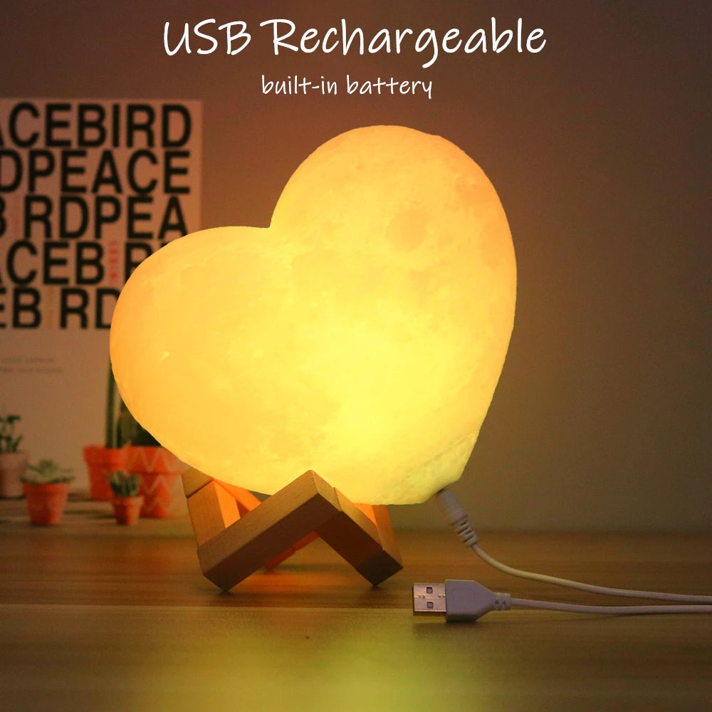 Angepasst Herz Form Mond Lampe 3D druck Personalisierte Foto Text Lunar USB Lade Nacht Lampe Benutzerdefinierte geschenk