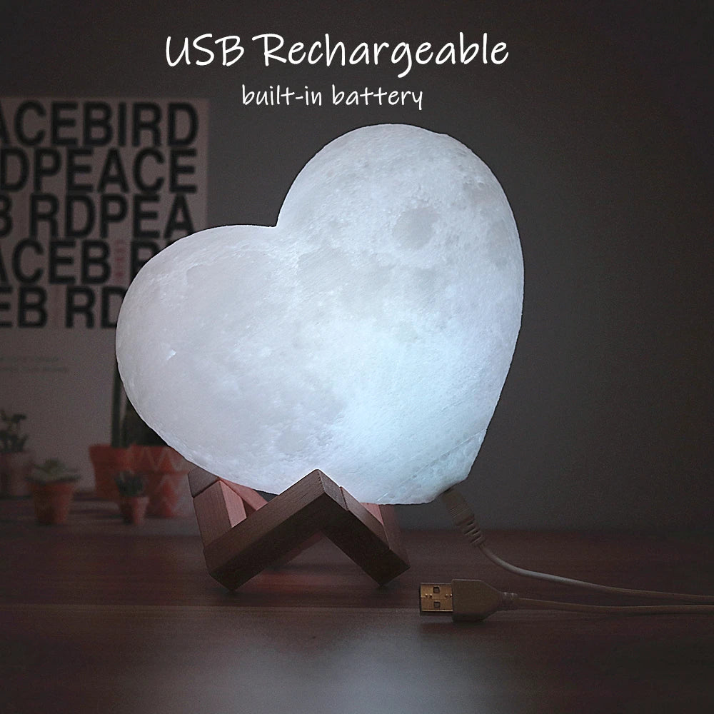 Angepasst Herz Form Mond Lampe 3D druck Personalisierte Foto Text Lunar USB Lade Nacht Lampe Benutzerdefinierte geschenk