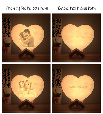 Angepasst Herz Form Mond Lampe 3D druck Personalisierte Foto Text Lunar USB Lade Nacht Lampe Benutzerdefinierte geschenk