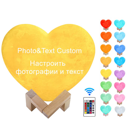 Angepasst Herz Form Mond Lampe 3D druck Personalisierte Foto Text Lunar USB Lade Nacht Lampe Benutzerdefinierte geschenk