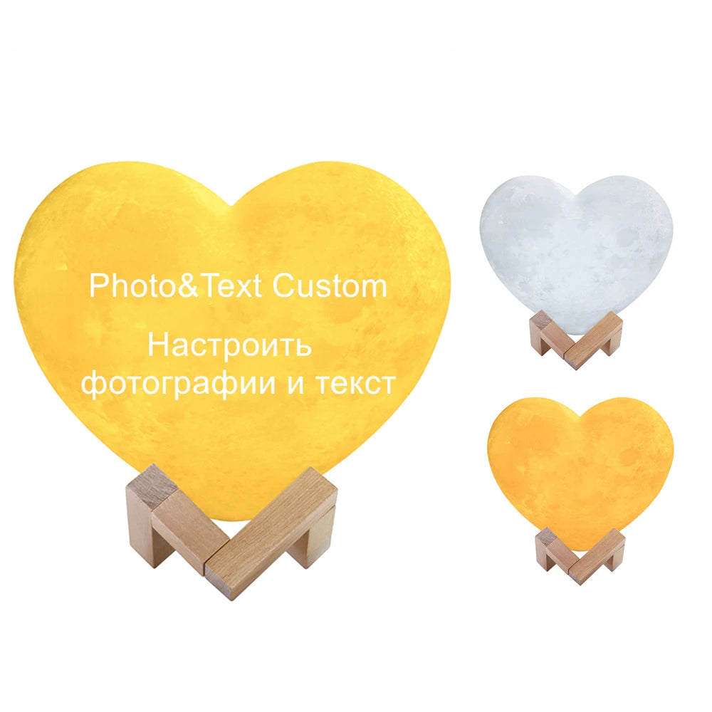 Angepasst Herz Form Mond Lampe 3D druck Personalisierte Foto Text Lunar USB Lade Nacht Lampe Benutzerdefinierte geschenk