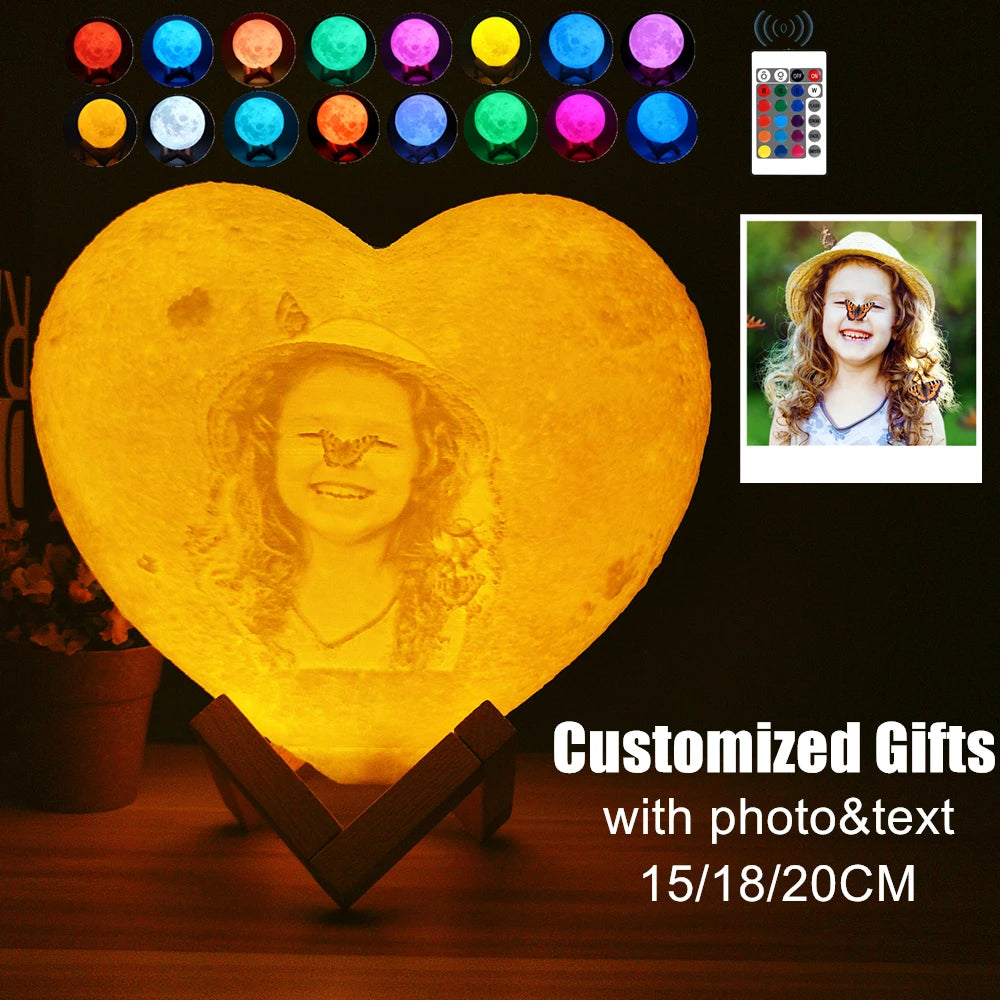Angepasst Herz Form Mond Lampe 3D druck Personalisierte Foto Text Lunar USB Lade Nacht Lampe Benutzerdefinierte geschenk