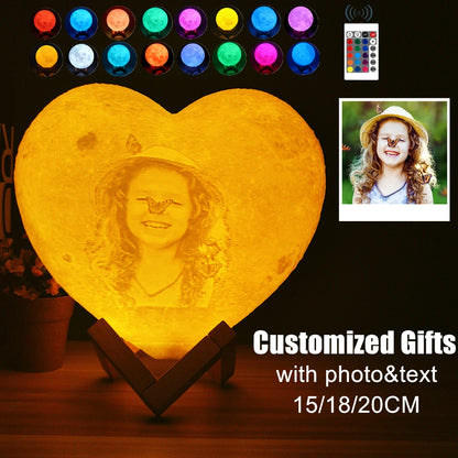 Angepasst Herz Form Mond Lampe 3D druck Personalisierte Foto Text Lunar USB Lade Nacht Lampe Benutzerdefinierte geschenk