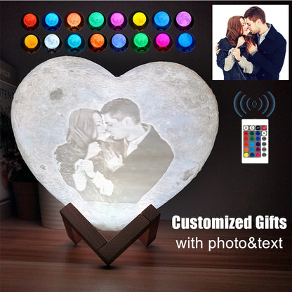 Angepasst Herz Form Mond Lampe 3D druck Personalisierte Foto Text Lunar USB Lade Nacht Lampe Benutzerdefinierte geschenk