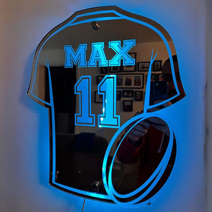 Personalisiertes Basketball-Trikot, Spiegellicht, individuelles Fußball-Trikot, Name, Uniform, Nummer, LED-Wandspiegel, Schlafzimmer-Dekoration, Geschenke
