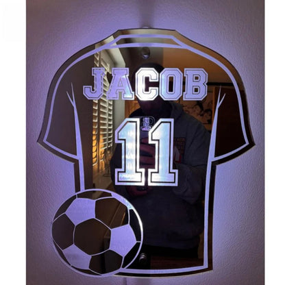 Personalisiertes Fußballtrikot, Spiegelleuchte, individueller Name, einheitliche Nummer, LED-Spiegel, Nachtlicht, Raumdekoration, Weihnachtsgeschenke