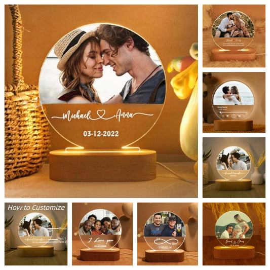 Personalisierte 3D-Fotolampe mit Foto & Text – Acryl auf Holz