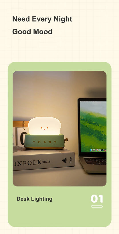 BANDIAN Brot Toast Cartoon LED Nachtlicht Nette Wohnkultur Kawaii Brot Tisch Lampen Nacht Tragbare Licht mit Timer Winzige Lampe