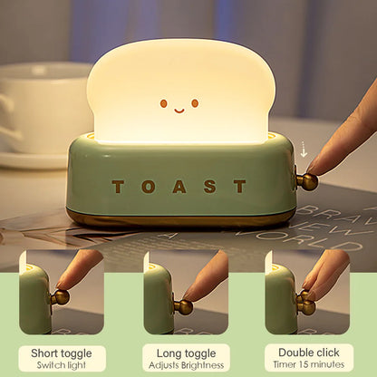 BANDIAN Brot Toast Cartoon LED Nachtlicht Nette Wohnkultur Kawaii Brot Tisch Lampen Nacht Tragbare Licht mit Timer Winzige Lampe
