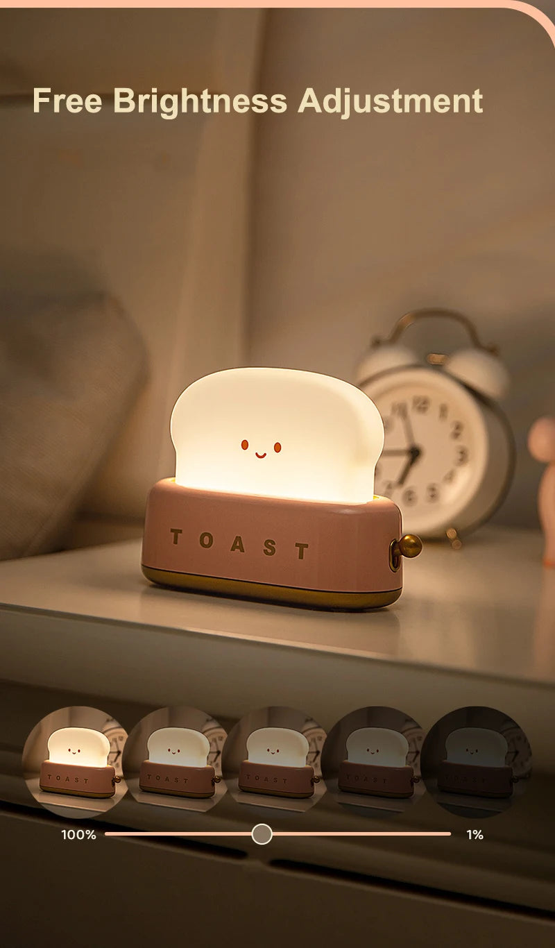 BANDIAN Brot Toast Cartoon LED Nachtlicht Nette Wohnkultur Kawaii Brot Tisch Lampen Nacht Tragbare Licht mit Timer Winzige Lampe