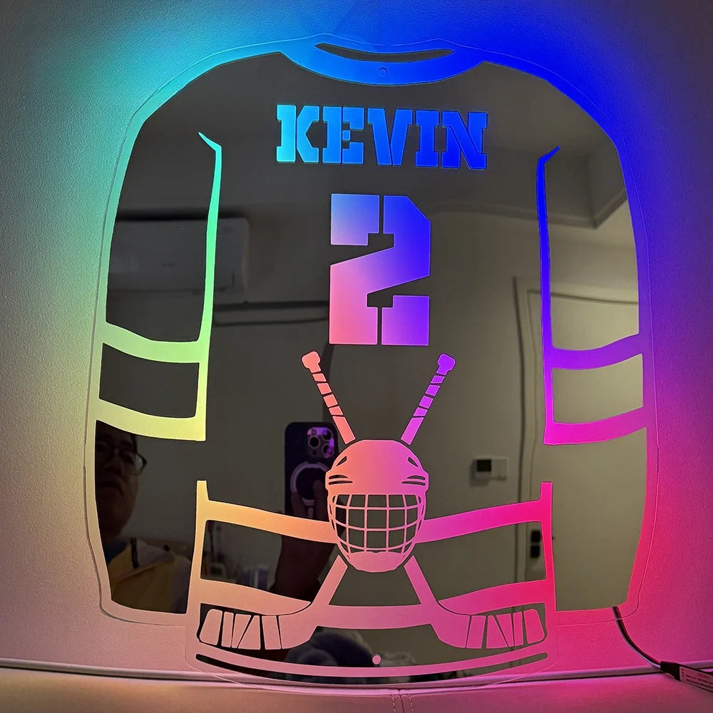 Personalisiertes Basketball-Trikot, Spiegellicht, individuelles Fußball-Trikot, Name, Uniform, Nummer, LED-Wandspiegel, Schlafzimmer-Dekoration, Geschenke