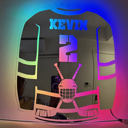 Personalisiertes Basketball-Trikot, Spiegellicht, individuelles Fußball-Trikot, Name, Uniform, Nummer, LED-Wandspiegel, Schlafzimmer-Dekoration, Geschenke