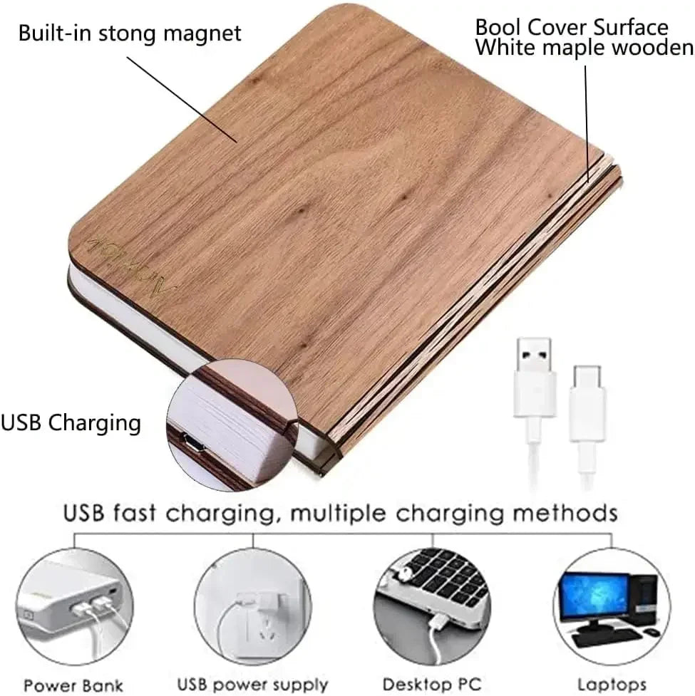 3D-LED-Buchlicht, USB wiederaufladbar, Nachtlicht, 3 Farben, faltbar, Tischlampe, kreative LED-Magnetlampe, tragbare Schreibtischbeleuchtung