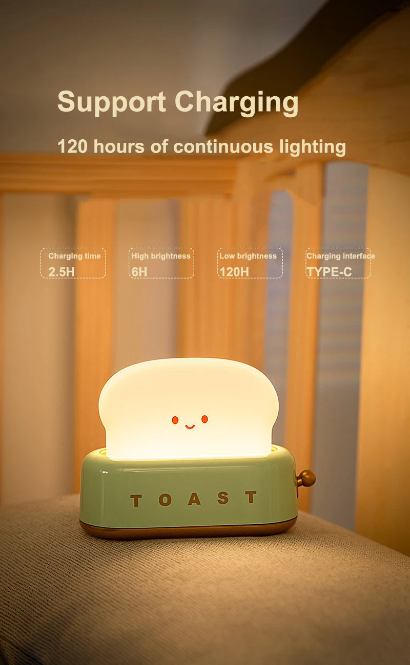 BANDIAN Brot Toast Cartoon LED Nachtlicht Nette Wohnkultur Kawaii Brot Tisch Lampen Nacht Tragbare Licht mit Timer Winzige Lampe