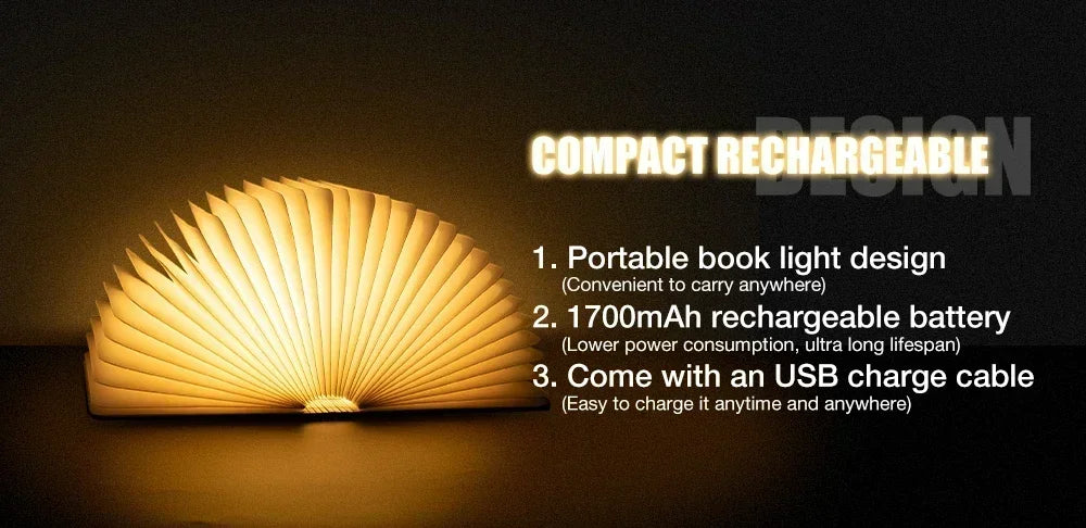 3D-LED-Buchlicht, USB wiederaufladbar, Nachtlicht, 3 Farben, faltbar, Tischlampe, kreative LED-Magnetlampe, tragbare Schreibtischbeleuchtung