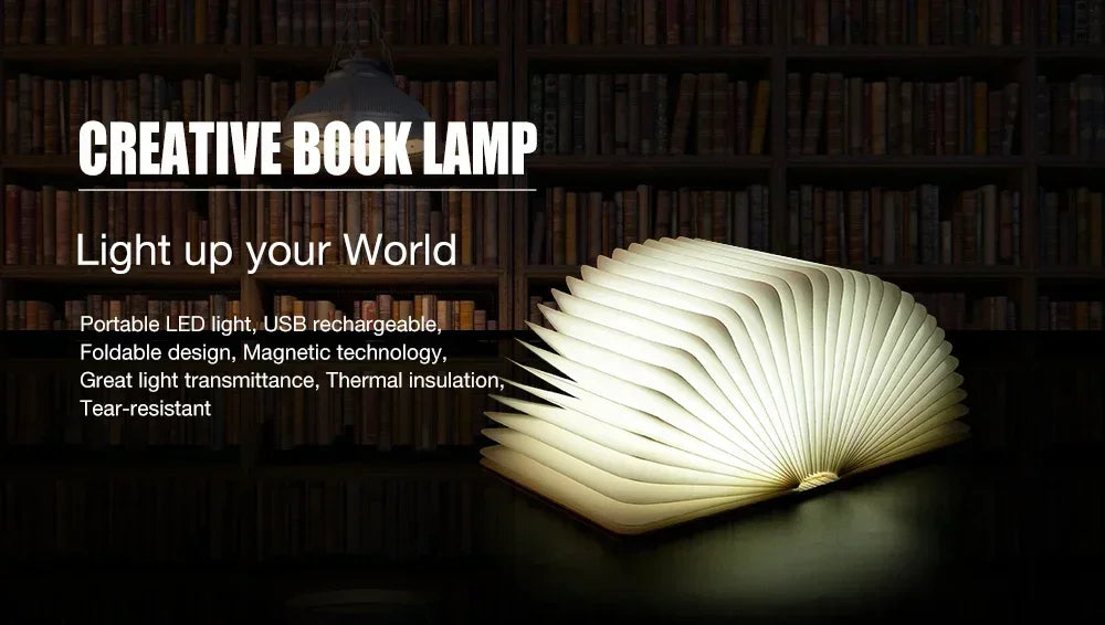 3D-LED-Buchlicht, USB wiederaufladbar, Nachtlicht, 3 Farben, faltbar, Tischlampe, kreative LED-Magnetlampe, tragbare Schreibtischbeleuchtung