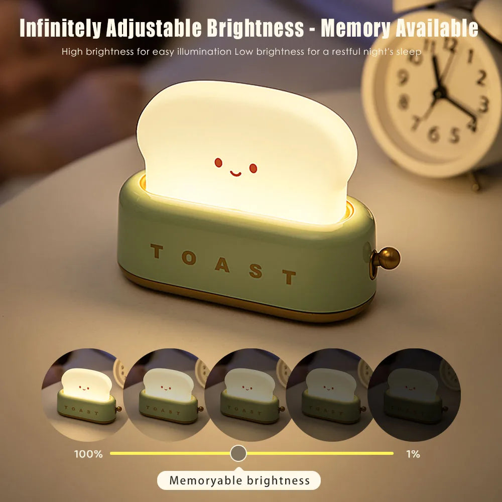 BANDIAN Brot Toast Cartoon LED Nachtlicht Nette Wohnkultur Kawaii Brot Tisch Lampen Nacht Tragbare Licht mit Timer Winzige Lampe