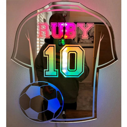 Personalisiertes Fußballtrikot, Spiegelleuchte, individueller Name, einheitliche Nummer, LED-Spiegel, Nachtlicht, Raumdekoration, Weihnachtsgeschenke