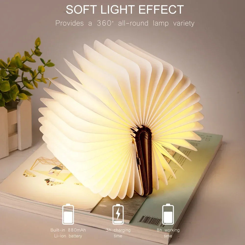 3D-LED-Buchlicht, USB wiederaufladbar, Nachtlicht, 3 Farben, faltbar, Tischlampe, kreative LED-Magnetlampe, tragbare Schreibtischbeleuchtung