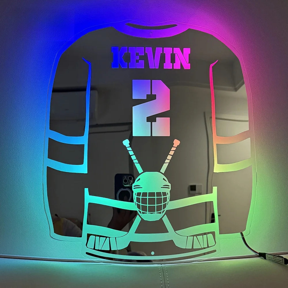 Personalisiertes Basketball-Trikot, Spiegellicht, individuelles Fußball-Trikot, Name, Uniform, Nummer, LED-Wandspiegel, Schlafzimmer-Dekoration, Geschenke