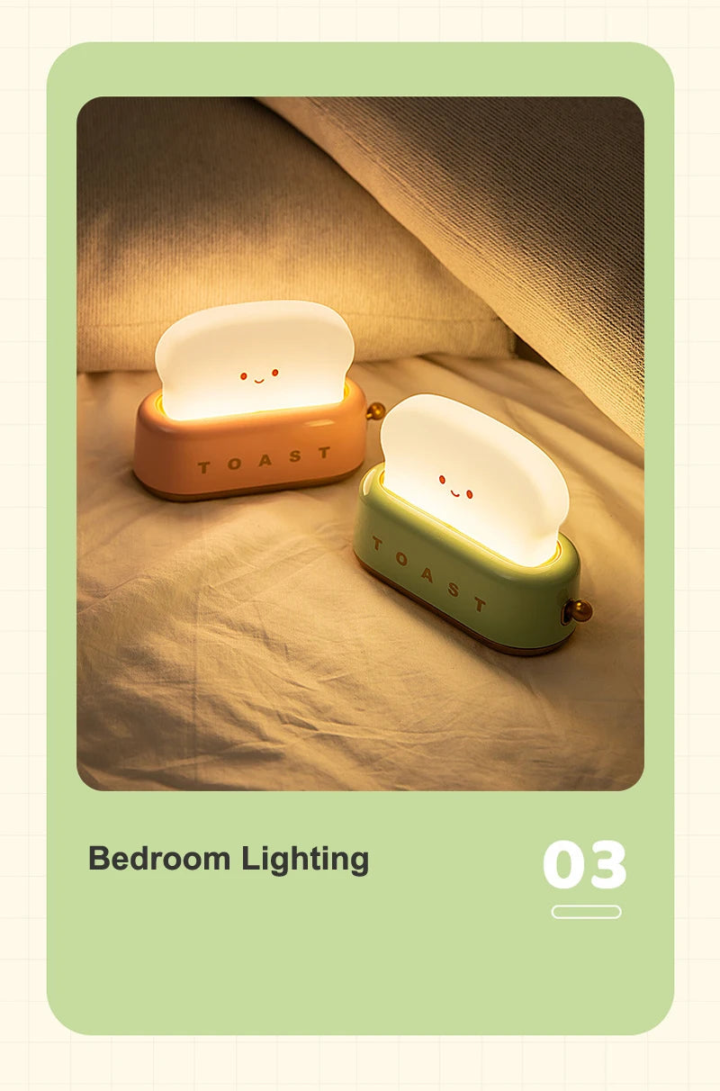 BANDIAN Brot Toast Cartoon LED Nachtlicht Nette Wohnkultur Kawaii Brot Tisch Lampen Nacht Tragbare Licht mit Timer Winzige Lampe