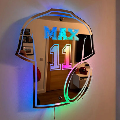 Personalisiertes Basketball-Trikot, Spiegellicht, individuelles Fußball-Trikot, Name, Uniform, Nummer, LED-Wandspiegel, Schlafzimmer-Dekoration, Geschenke