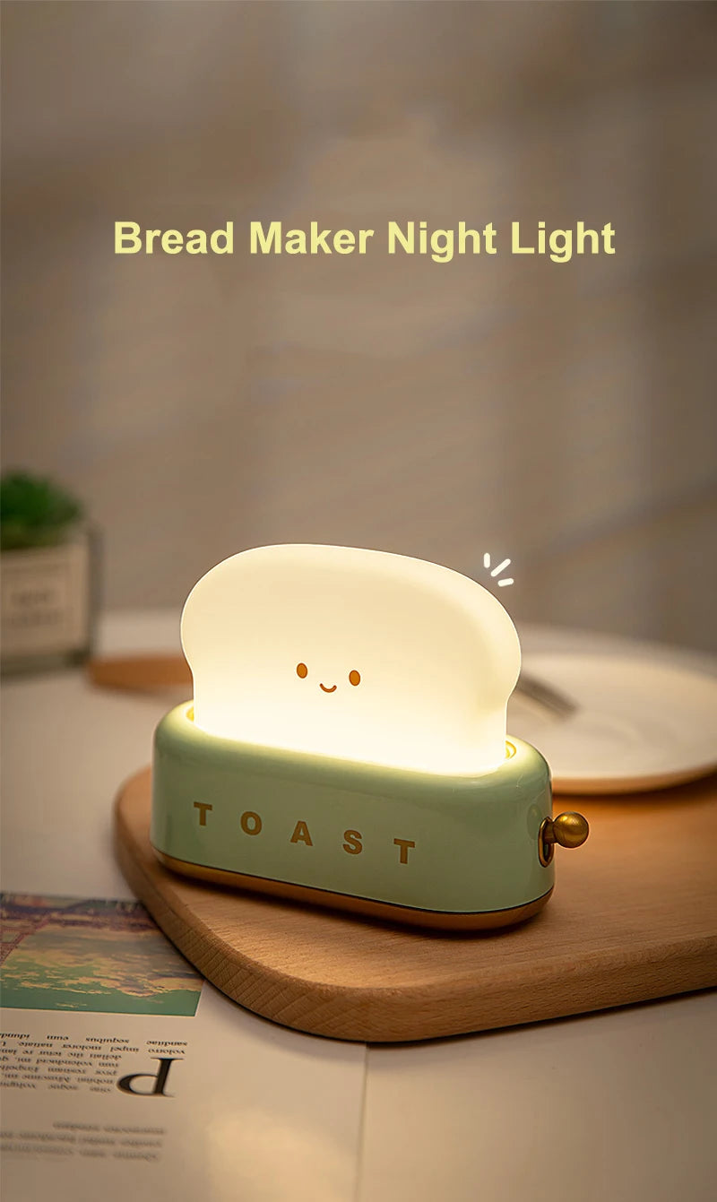 BANDIAN Brot Toast Cartoon LED Nachtlicht Nette Wohnkultur Kawaii Brot Tisch Lampen Nacht Tragbare Licht mit Timer Winzige Lampe