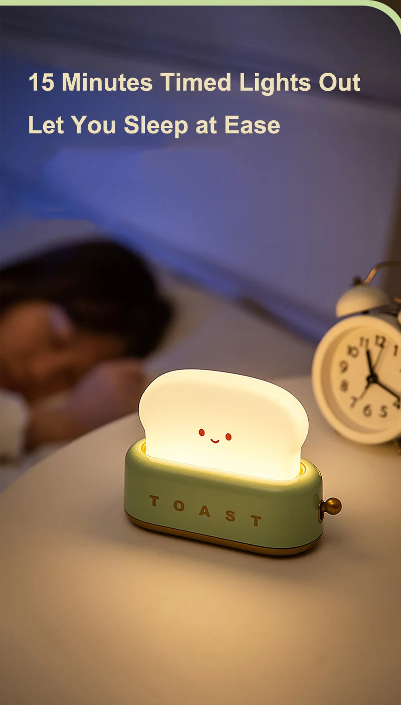 BANDIAN Brot Toast Cartoon LED Nachtlicht Nette Wohnkultur Kawaii Brot Tisch Lampen Nacht Tragbare Licht mit Timer Winzige Lampe