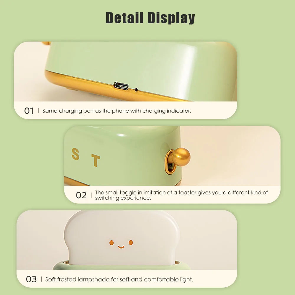 BANDIAN Brot Toast Cartoon LED Nachtlicht Nette Wohnkultur Kawaii Brot Tisch Lampen Nacht Tragbare Licht mit Timer Winzige Lampe