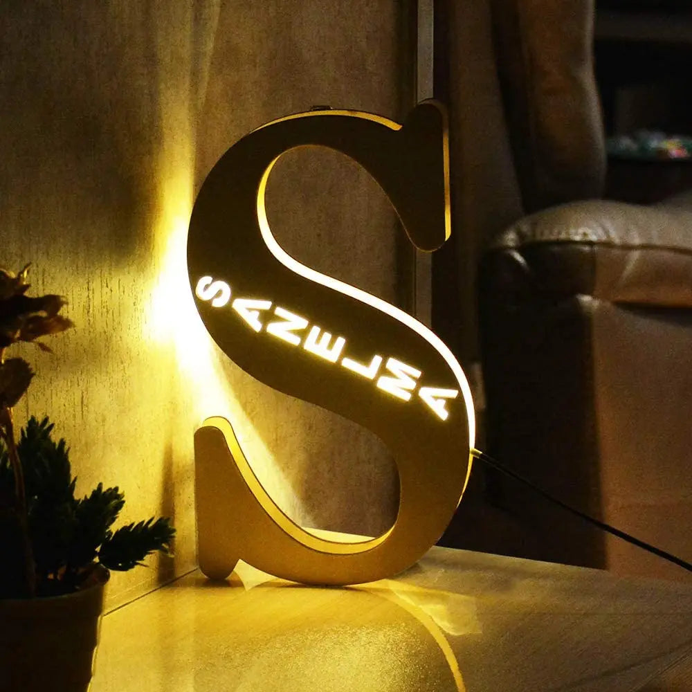 Nach Buchstaben LED Nacht Licht Holz Gravierte Name Wohnkultur Hochzeit Geburtstag Party Weihnachten Neue Jahr Dekoration Liebhaber Geschenk