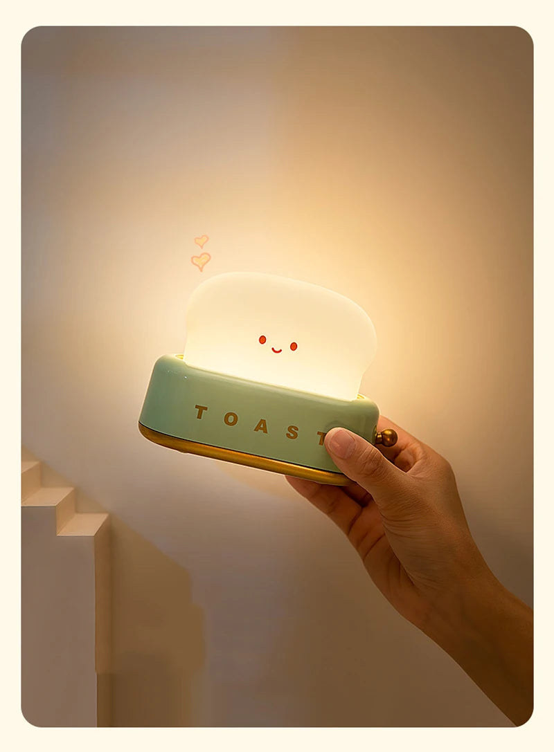 BANDIAN Brot Toast Cartoon LED Nachtlicht Nette Wohnkultur Kawaii Brot Tisch Lampen Nacht Tragbare Licht mit Timer Winzige Lampe