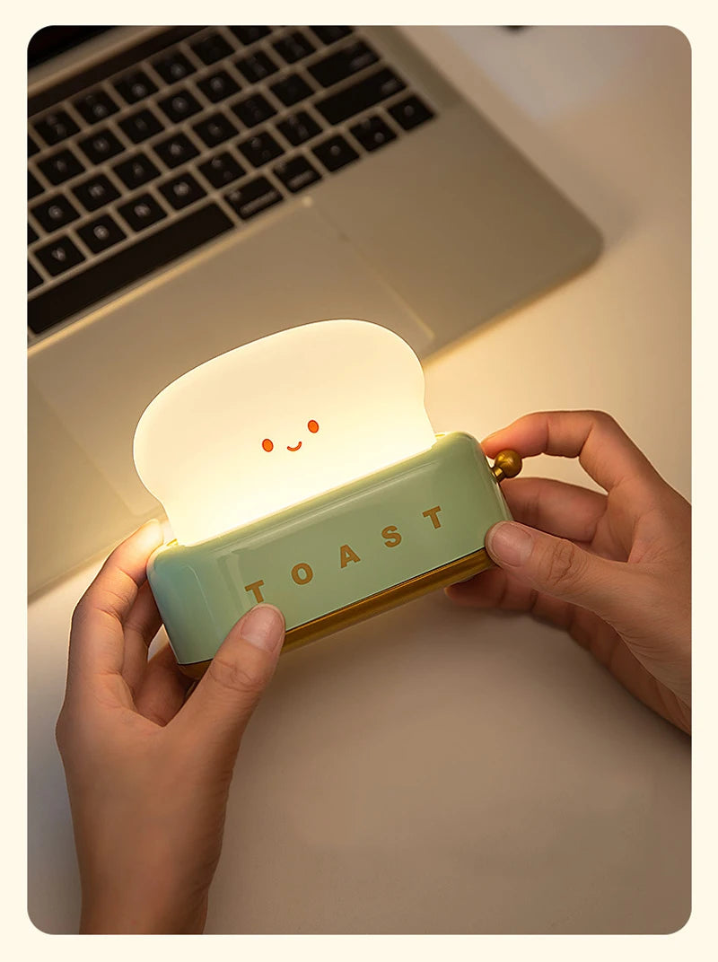 BANDIAN Brot Toast Cartoon LED Nachtlicht Nette Wohnkultur Kawaii Brot Tisch Lampen Nacht Tragbare Licht mit Timer Winzige Lampe