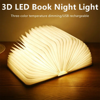 3D-LED-Buchlicht, USB wiederaufladbar, Nachtlicht, 3 Farben, faltbar, Tischlampe, kreative LED-Magnetlampe, tragbare Schreibtischbeleuchtung