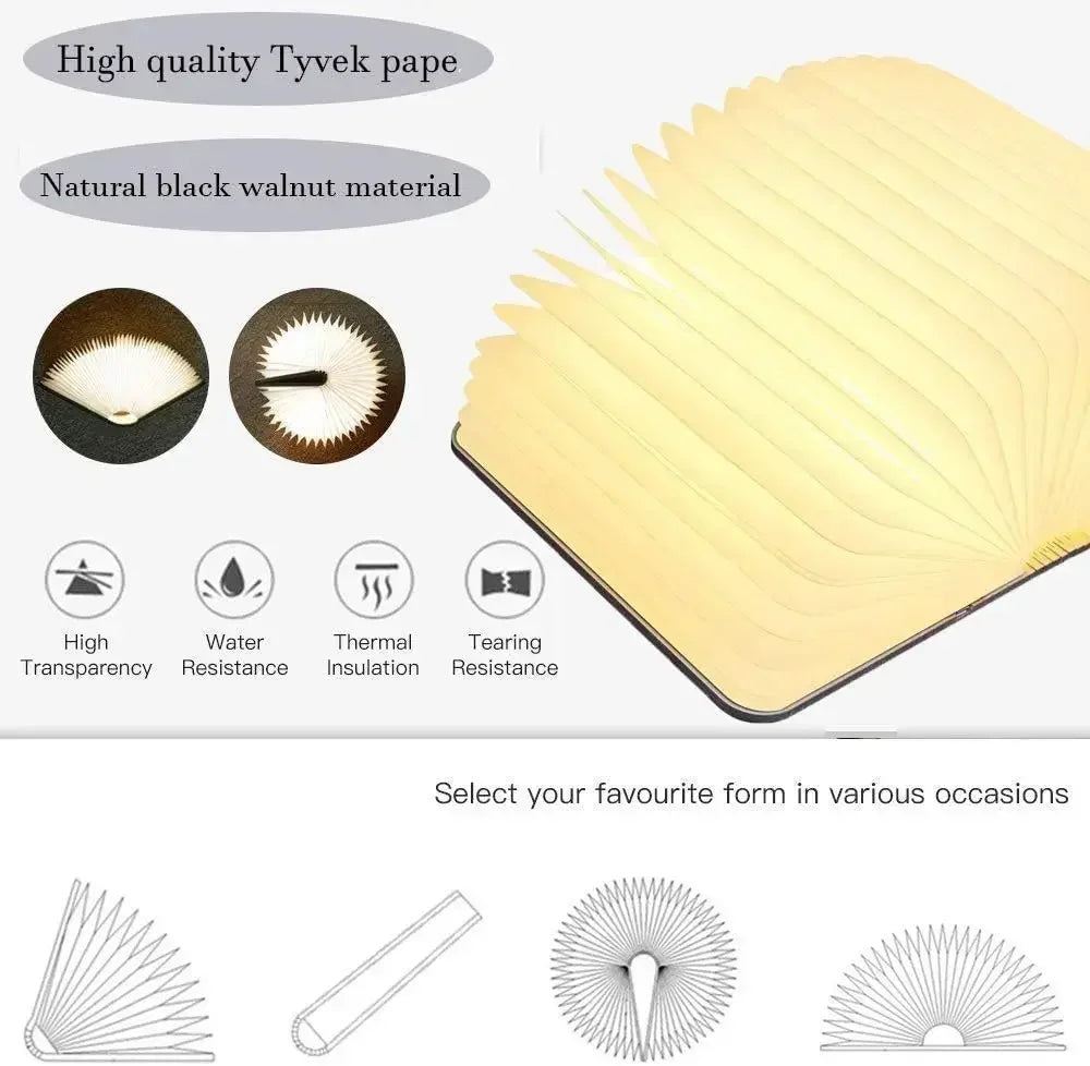 3D-LED-Buchlicht, USB wiederaufladbar, Nachtlicht, 3 Farben, faltbar, Tischlampe, kreative LED-Magnetlampe, tragbare Schreibtischbeleuchtung