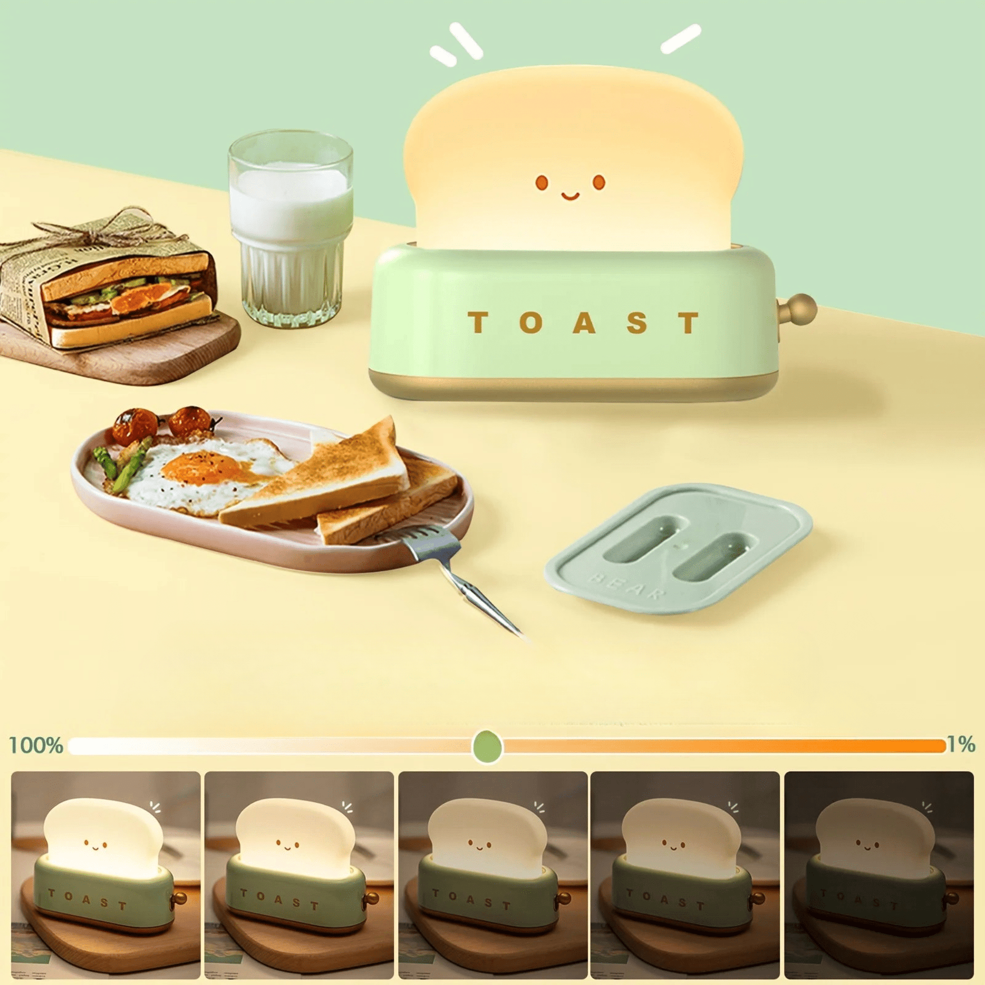 Stilllicht LED Toaster Design mit Timer und Dimmer - Nachtlicht Kinder